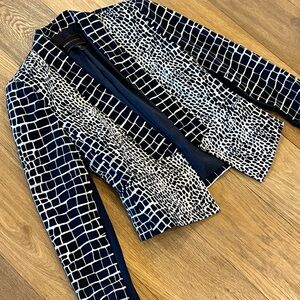 BCBG Women's Navy and White Grid Pattern Jacket XXS